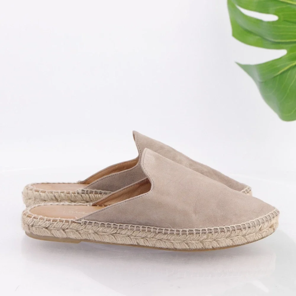 Pinaz Womens Mule Size 37 6 Tan Suede Espadrille Slip On Comfort Shoes Flat